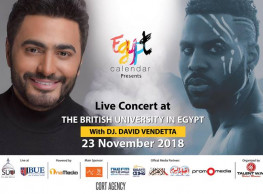 Jason Derulo, Tamer Hosny & DJ David Vendetta at The British University in Cairo